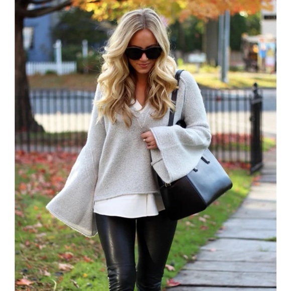 Free People Sweaters - Free People Lovely Lines Bell Sleeve Sweater in Grey 
size Medium Oversized